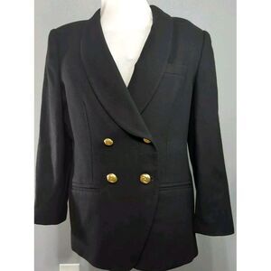 OLEG CASSINI Vintage Women's Black Wool Blazer With Gold Buttons Size‎ 14 Petite